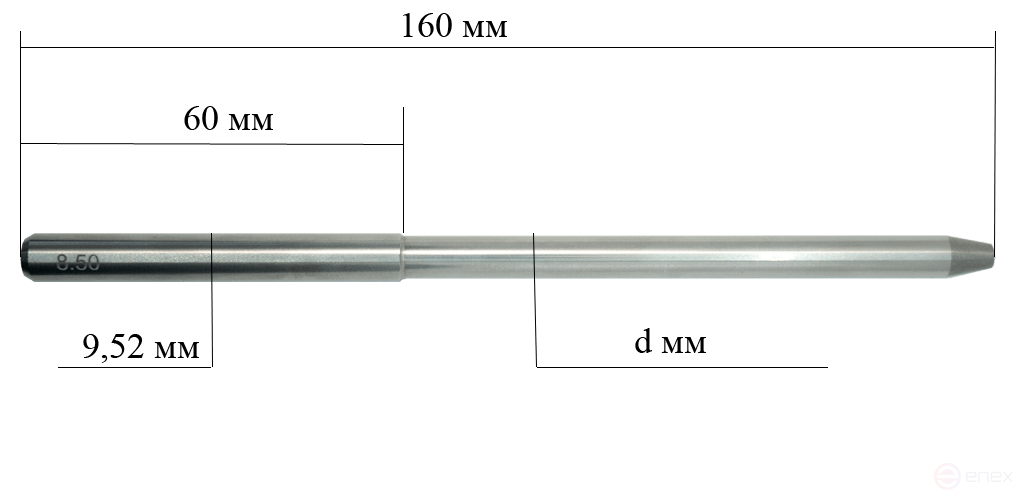 The pilot guide is cylindrical, Ø 11.97, 160 mm