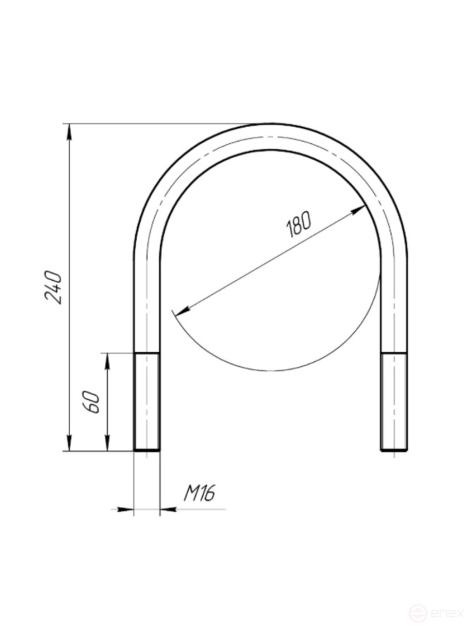 Керн Комплект хомут U образный гост 24137-80 м16х180 + 2 гайки + 2шайбы. Оцинкованный. 1 комплект RKU00161802001