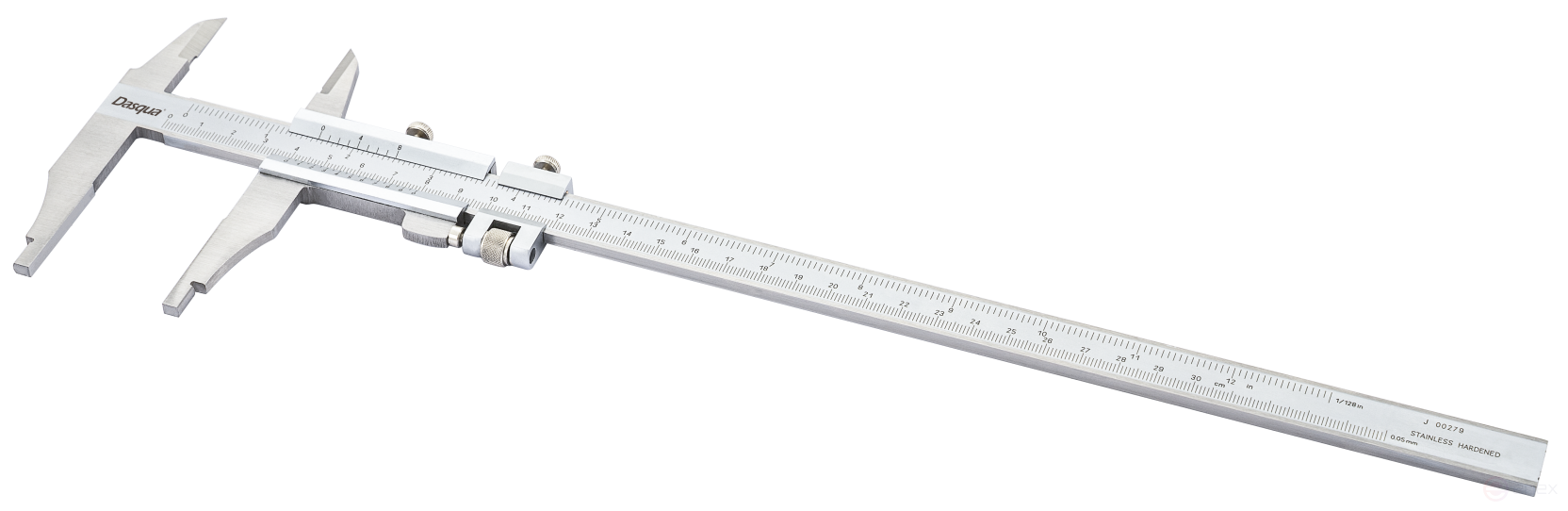 Vernier caliper with a solid frame, rounded, standard jaws and micro-feed 0-1000 mm/0-40"; 0.02 mm/0.001"; sponge length 125 mm