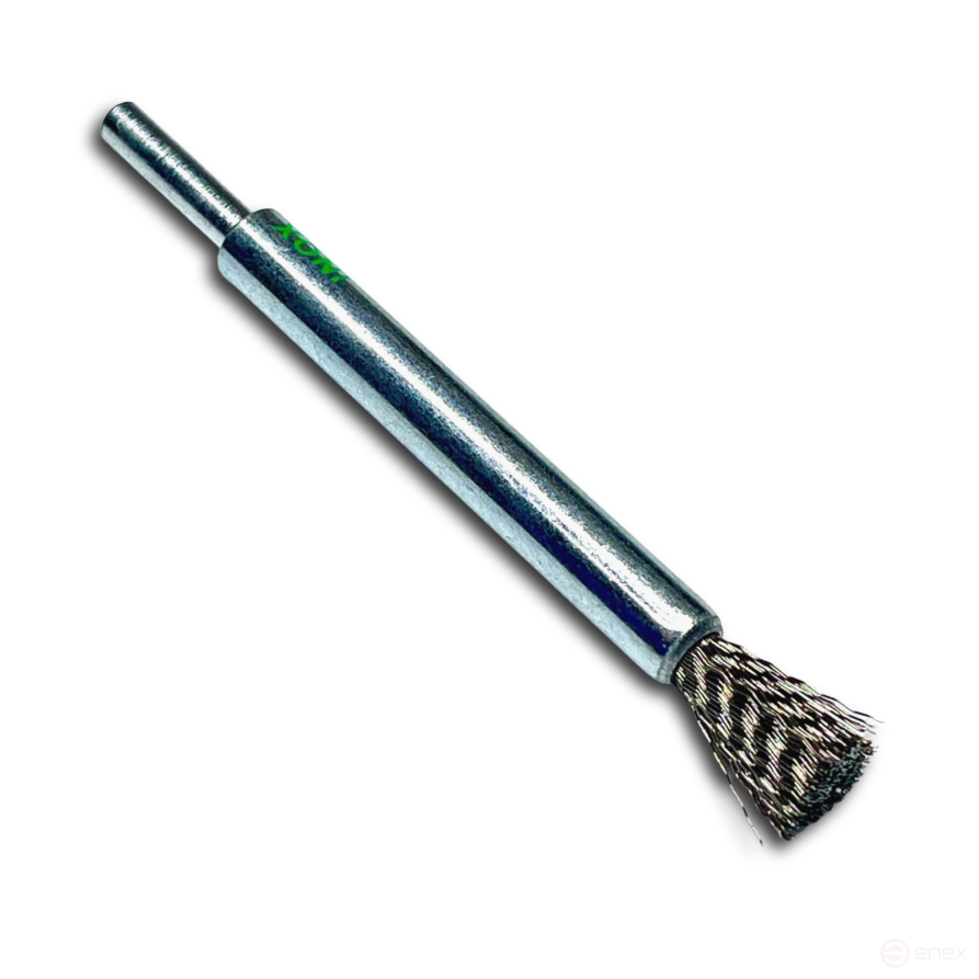 Brush, corrugated brush, D12 mm, shank 6 mm, length 120 mm, stainless corrugated wire ROF 0.20 mm, length of the working part 20 mm