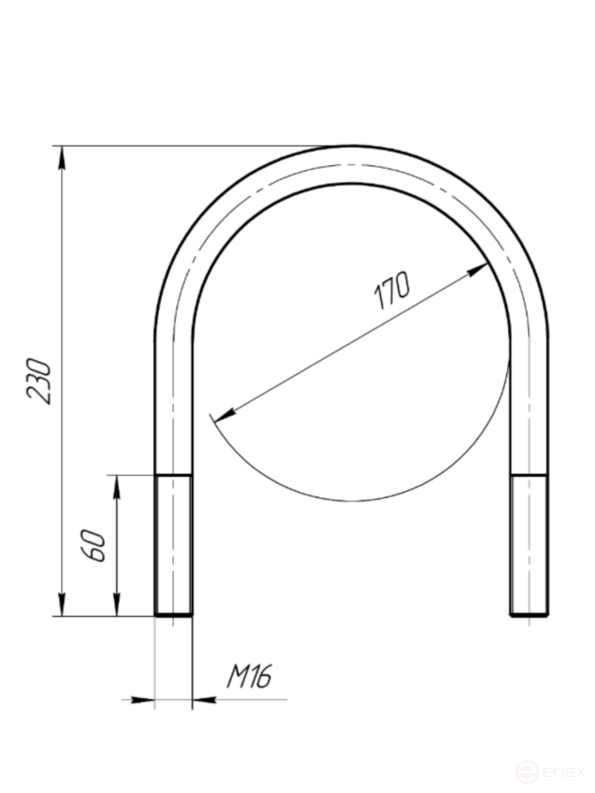 Керн Комплект хомут U образный гост 24137-80 м16х170 + 2 гайки + 2шайбы. Оцинкованный. 1 комплект RKU00161702001