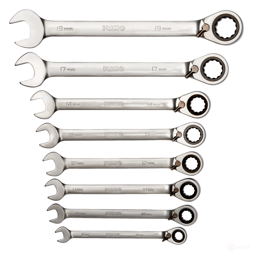 Набор комбинированных ключей с храповиком, 8 шт. (8 - 19 мм), пластиковый держатель