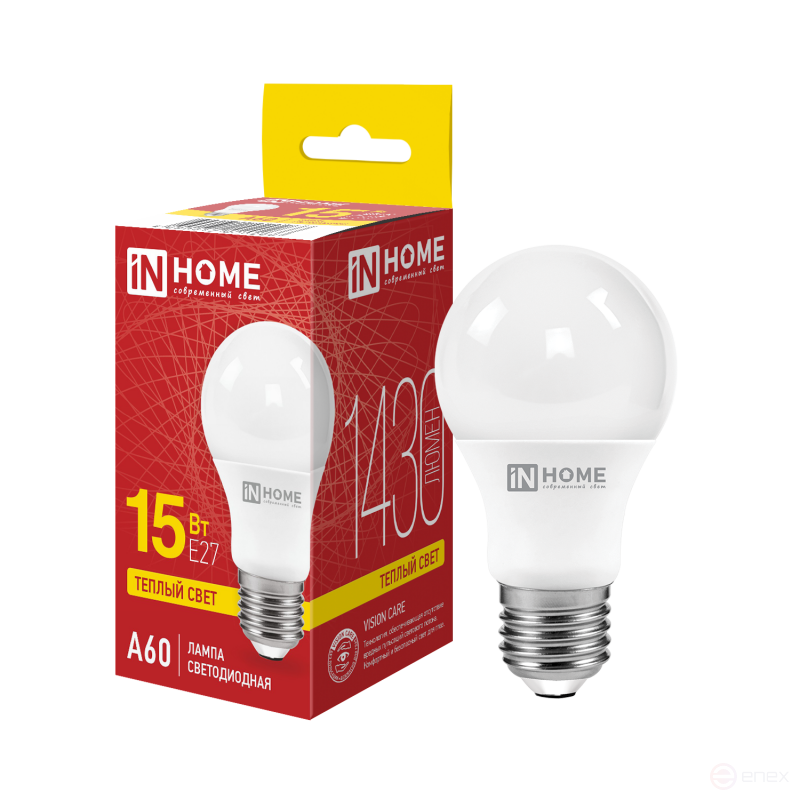 Лампа светодиодная LED-A60-VC 15Вт 230В Е27 3000К 1430Лм IN HOME