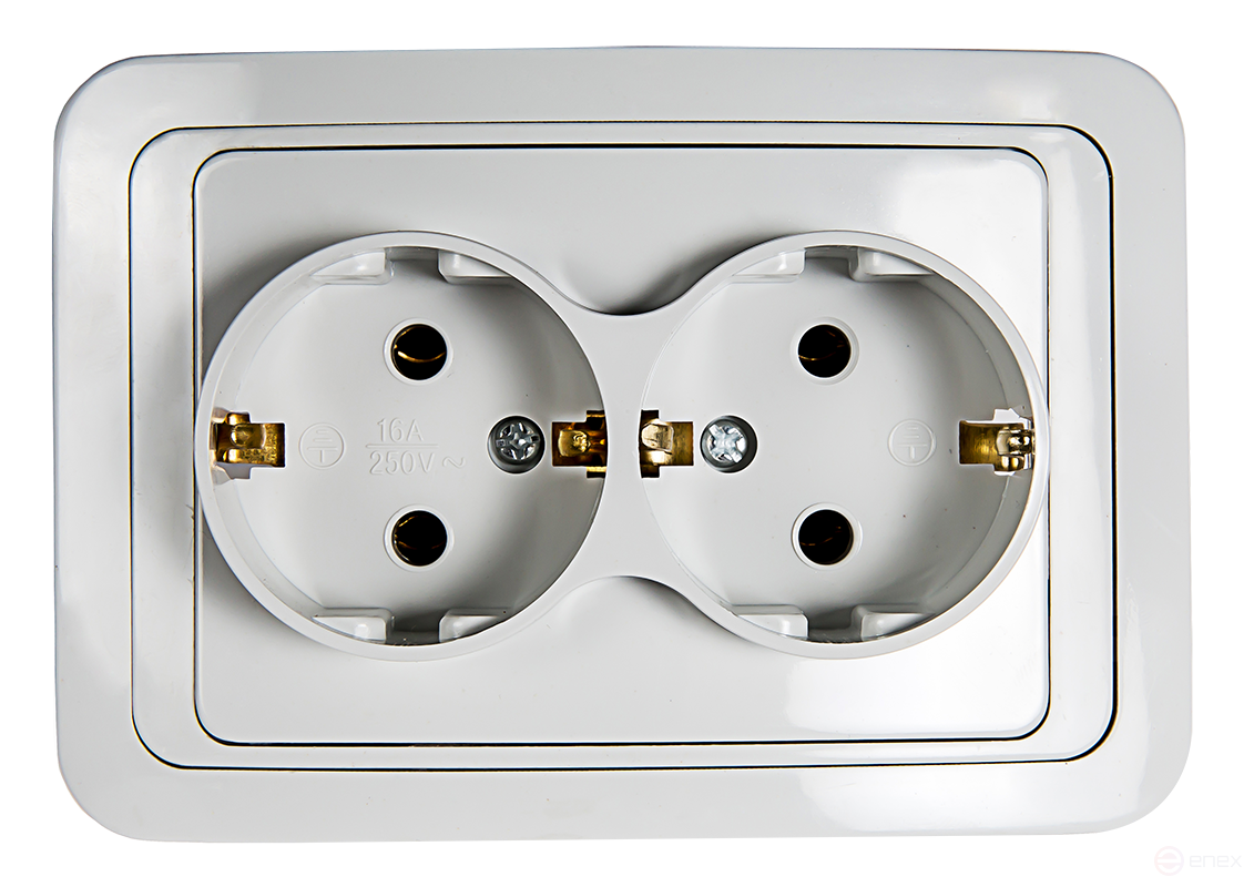 Розетка двойная с заземлением CLASSICO белая 2128 IN HOME