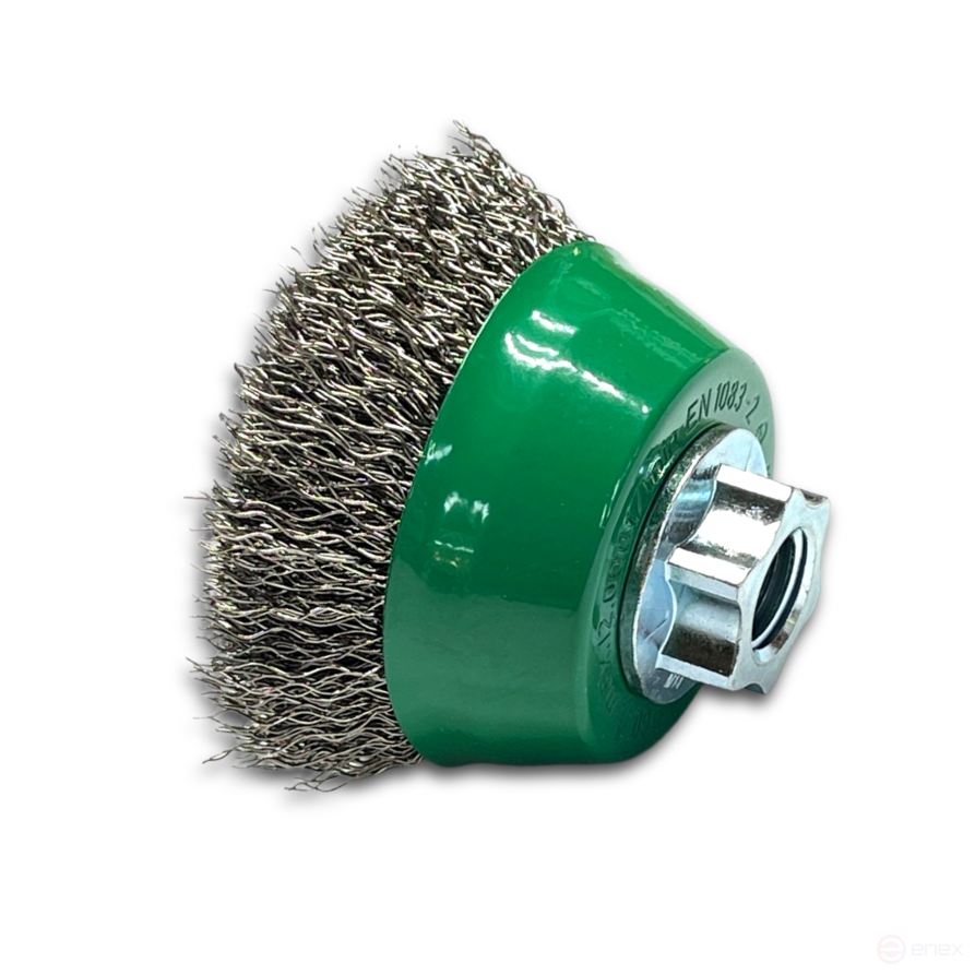 Щетка чашечная гофрированная, Д65 мм, посадка М10, нержавеющая гофрированная проволока ROF 0,35 мм