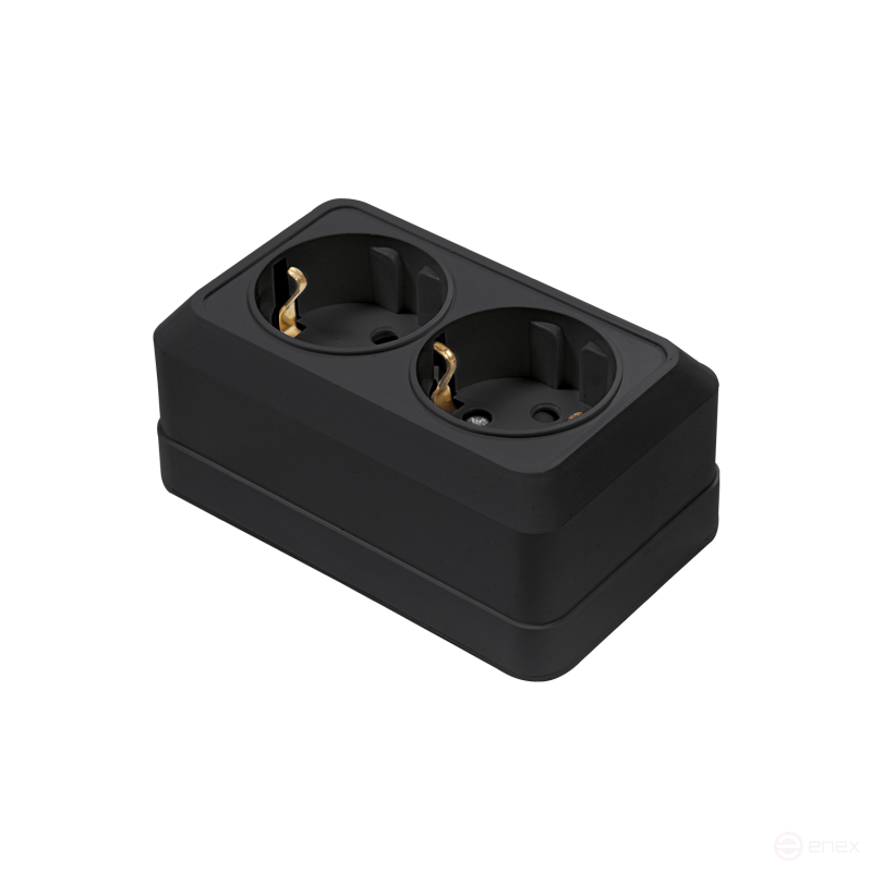 Розетка двойная с заземлением BOLLETO черная накладная 7128B IN HOME