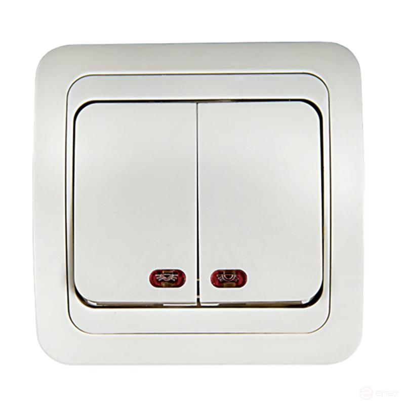 Выключатель двухклавишный с подсветкой CLASSICO белый 2123 IN HOME