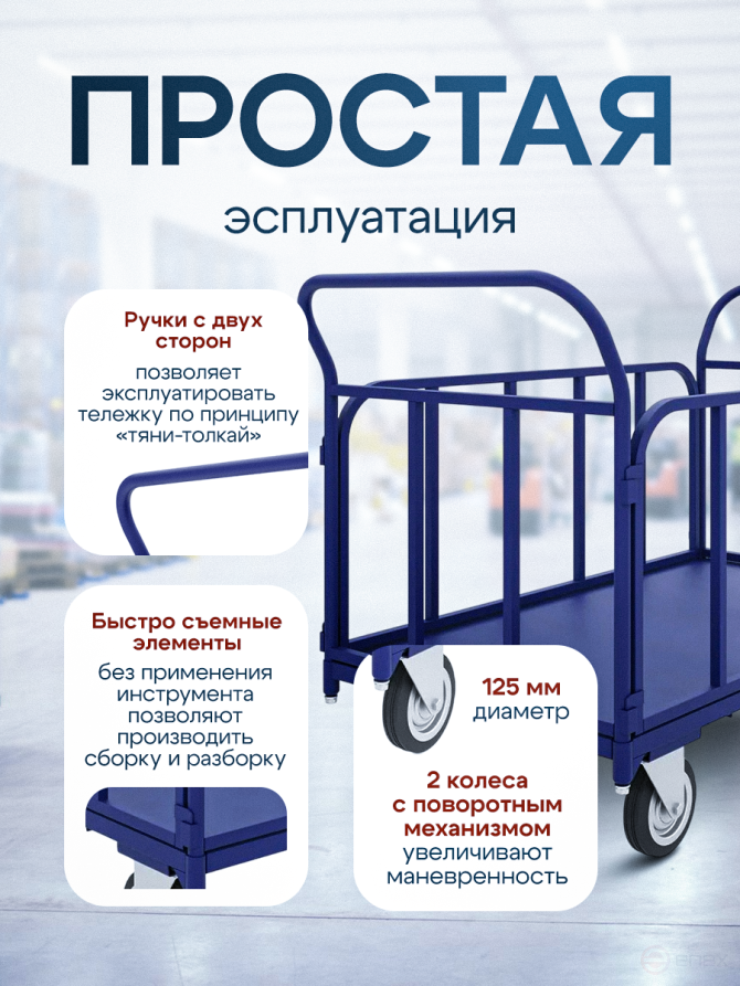 Тележка платформенная с трубчатыми бортами ТБ 1 (500х800) колёса d 125