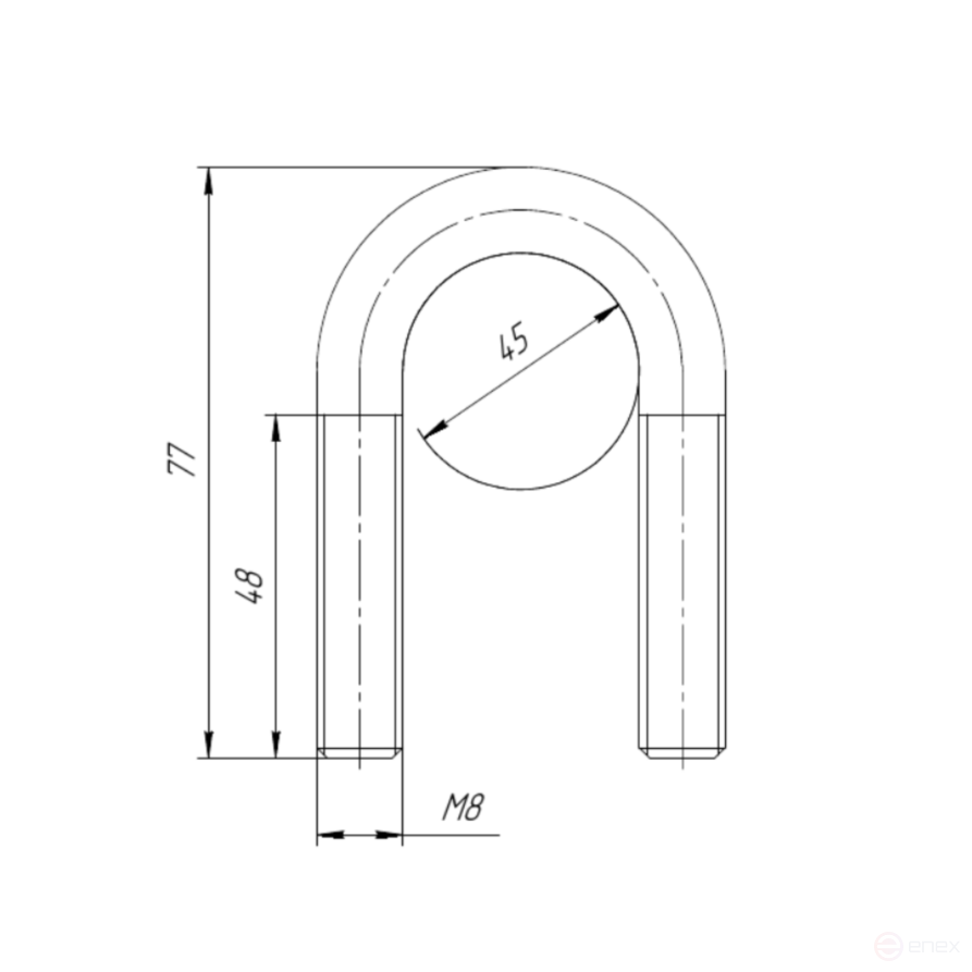 Керн Комплект хомут U образный гост 24137-80 м8х45 + 2 гайки + 2шайбы. Оцинкованный. 10 комплектов RKU00080452010