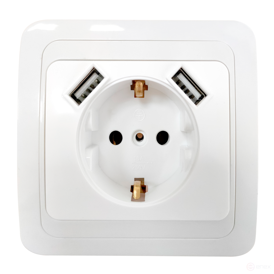 Розетка одинарная с заземлением CLASSICO с двумя USB белая 2047 IN HOME