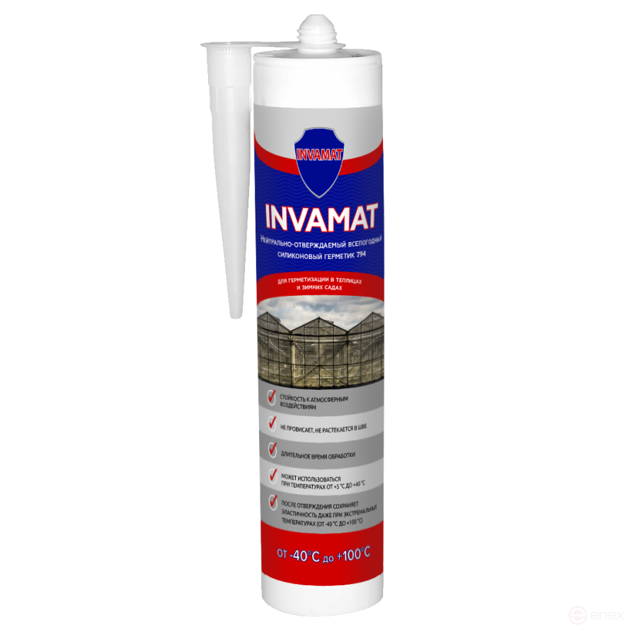Neutral silicone sealant for greenhouses all-weather INVAMAT 794, 600 ml file bag (transparent)