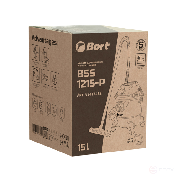 Vacuum cleaner for dry and wet cleaning BORT BSS-1215-P
