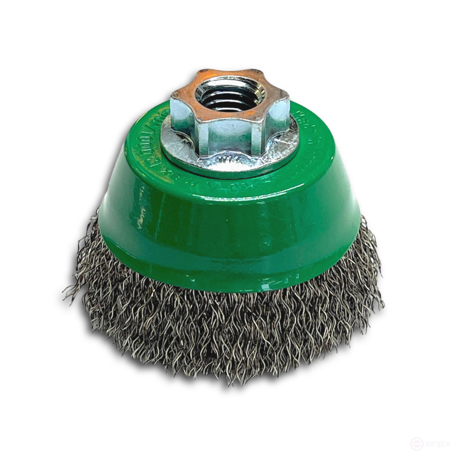 Щетка чашечная гофрированная, Д65 мм, посадка М10, нержавеющая гофрированная проволока ROF 0,35 мм