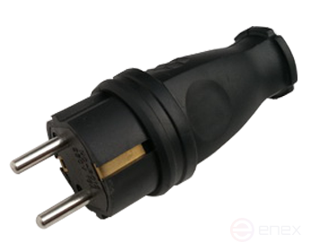 Вилка прямая с заземлением каучук 16А IP44 черная 9210 IN HOME