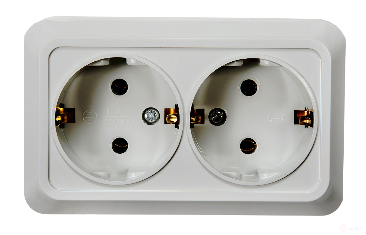 Розетка двойная с заземлением BOLLETO белая накладная 7128 IN HOME