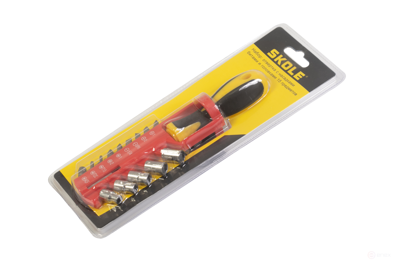 Набор торцевых головок и бит с трещоткой Skole, 15 пр NJ-0015