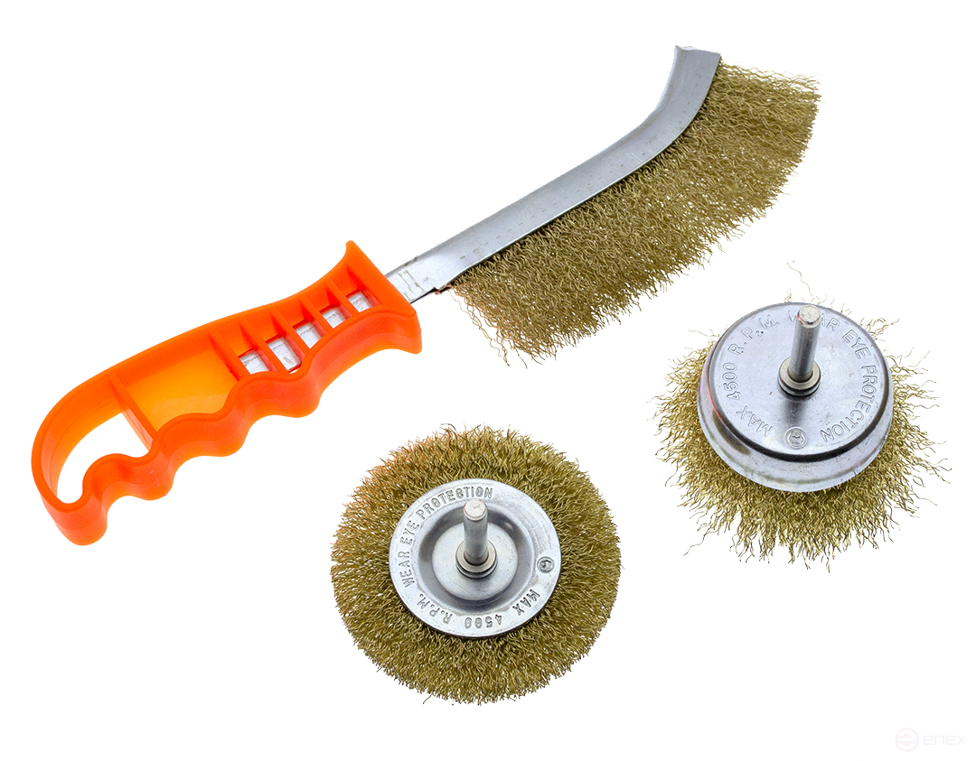 Кордщетка для дрели, набор 3 шт. - ручная 250мм, 75мм радиальная, 75мм чашка, ЧЕГЛОК (48)
