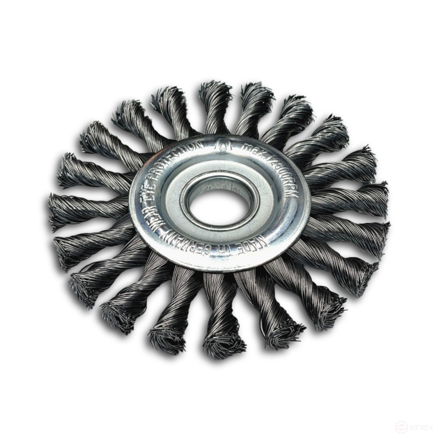 Щетка дисковая жгутовая, Д125 мм, ширина 14 мм, 24 жгута, стальная прямая проволока STH 0,50 мм, посадочное отверстие 22,2 мм