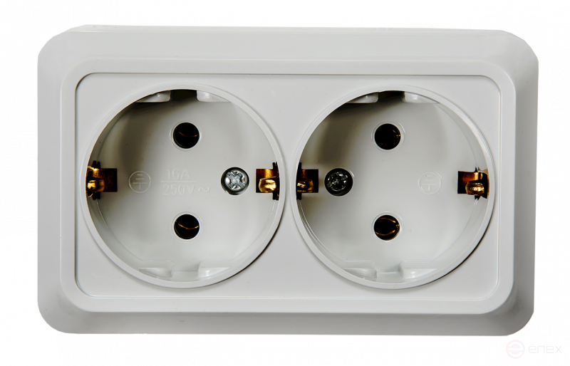 Розетка двойная с заземлением BOLLETO белая накладная 7128 IN HOME
