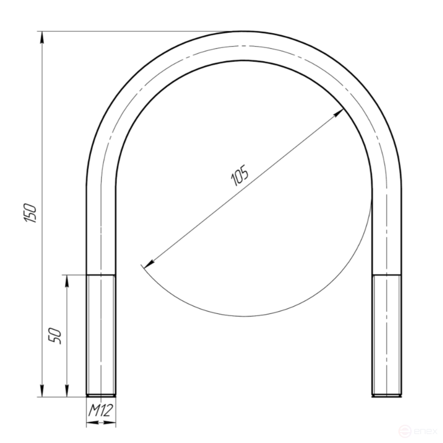 Керн Комплект хомут U образный гост 24137-80 м12х105 + 2 гайки + 2шайбы. Оцинкованный. 5 комплектов RKU00121052005
