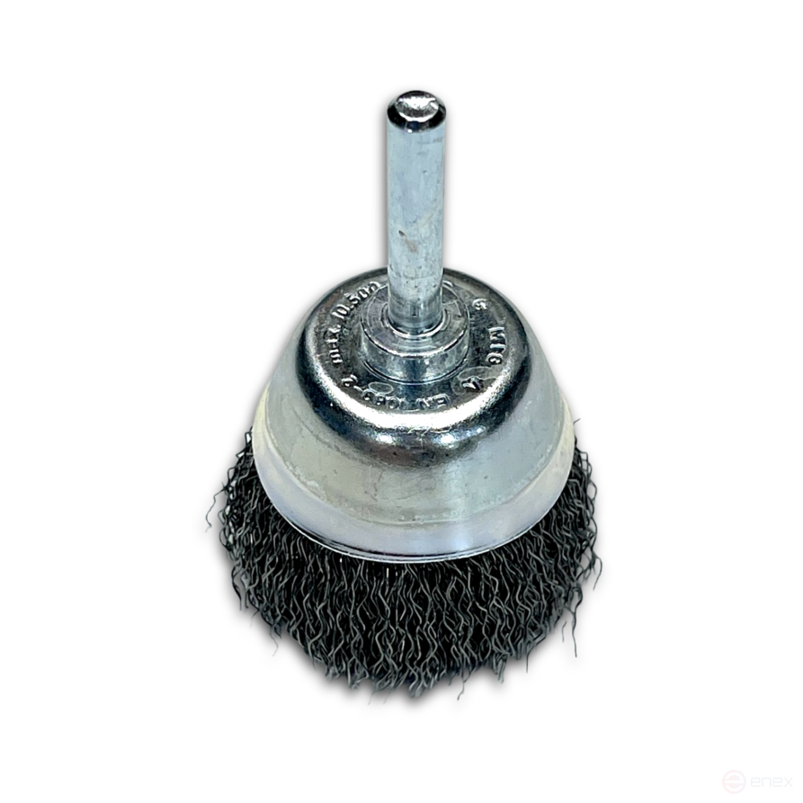 Corrugated cup brush, D50 mm, shank 6 mm, steel corrugated wire STA 0.30 mm