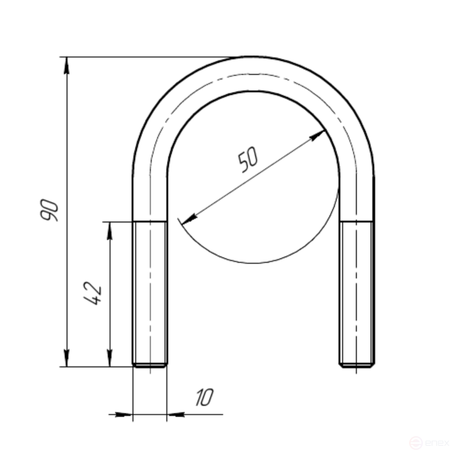 Керн Комплект хомут U образный гост 24137-80 м10х50 + 2 гайки + 2шайбы. Оцинкованный. 10 комплектов RKU00100502010