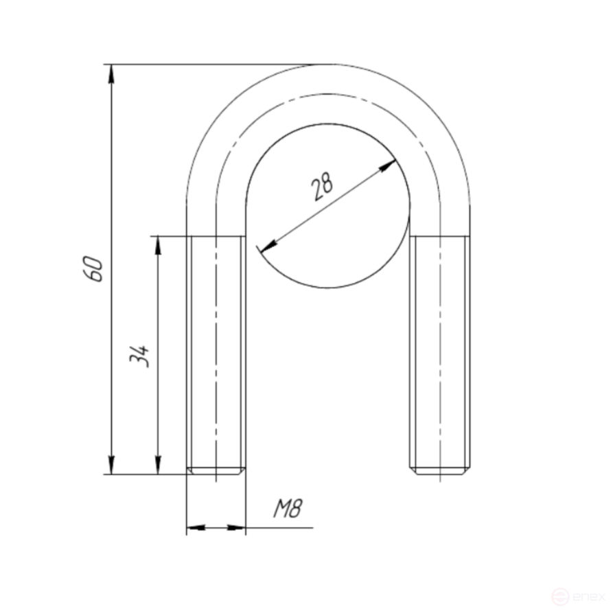 Керн Комплект хомут U образный гост 24137-80 м8х28 + 2 гайки + 2шайбы. Оцинкованный. 10 комплектов RKU00080282010