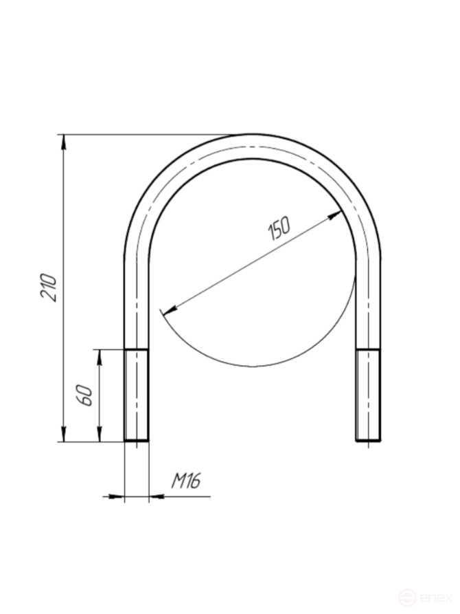 Керн Комплект хомут U образный гост 24137-80 м16х150 + 2 гайки + 2шайбы. Оцинкованный. 1 комплект RKU00161502001