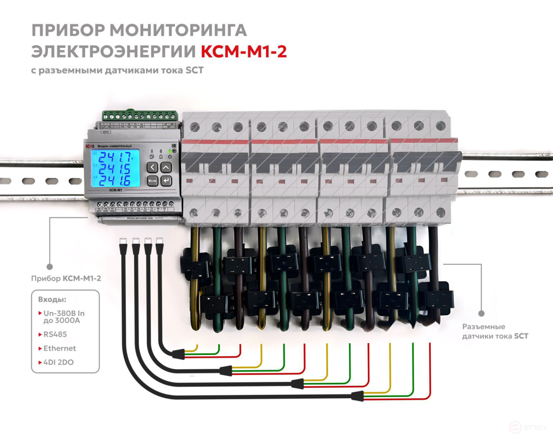 Прибор многоточечного мониторинга электроэнергии КСМ-М1-2-2-1-50А-380В-12