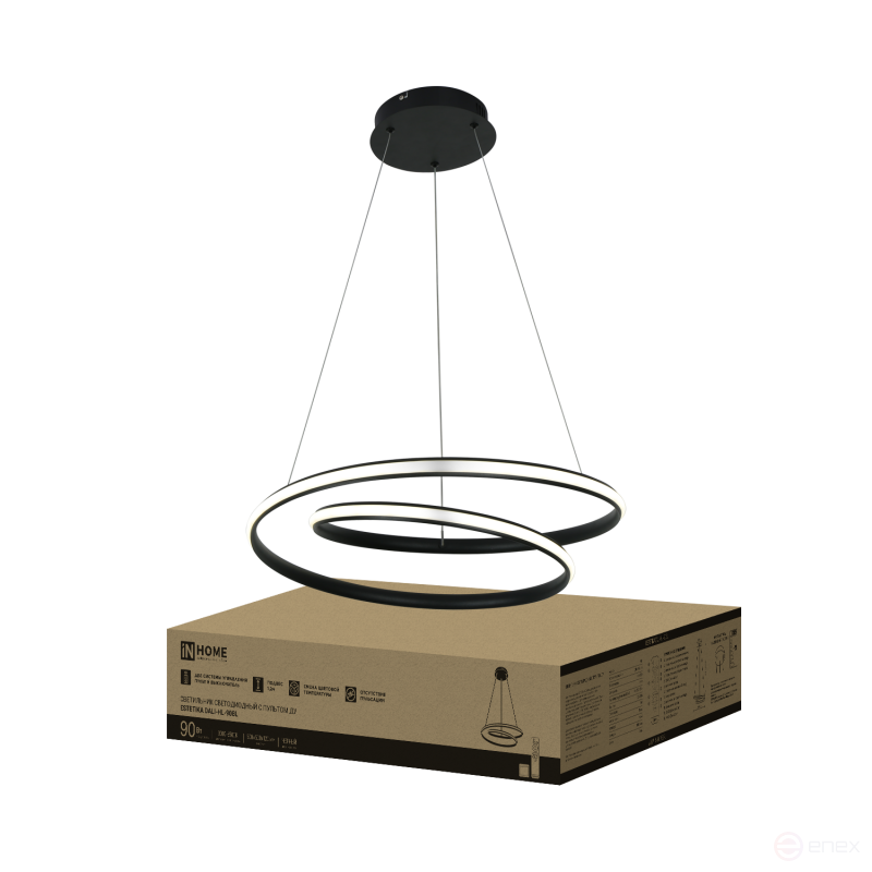 Светильник светодиодный ESTETIKA DALI-HL-90BL 90Вт 230В 3000-6500K 500х500x120мм 1.2м трос ДУ черный IN HOME