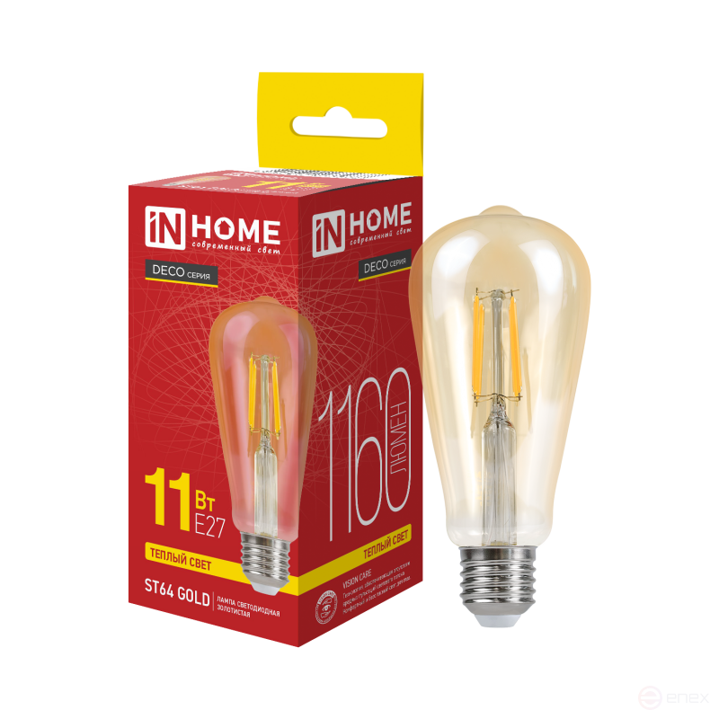 LED lamp LED-ST64-deco gold 11W 230V E27 3000K 1160Lm gold IN HOME