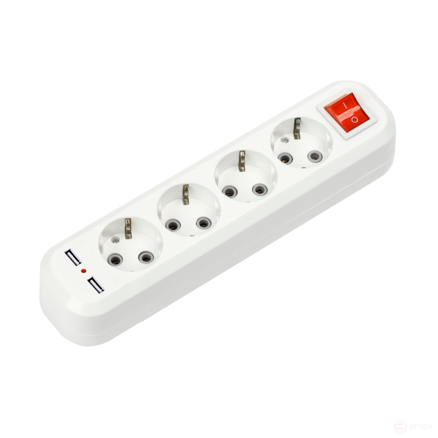 Колодка УЗВ-4USB-GRAND четырехместная с выключателем и заземлением, 2хUSB 5340 IN HOME