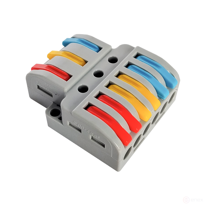 Клемма проходная разветвительная КПР 222-4136 с рычагами 3/6 полюса 0.08-2.5/4мм2 (3шт./уп.) IN HOME