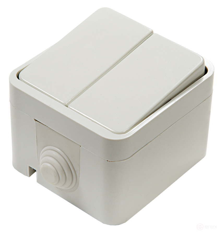 Выключатель двухклавишный AQUA белый полугерметичный 3200 IN HOME