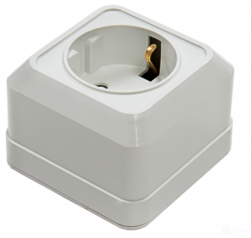 Розетка одинарная с заземлением со шторкой BOLLETO белая накладная 7028х IN HOME