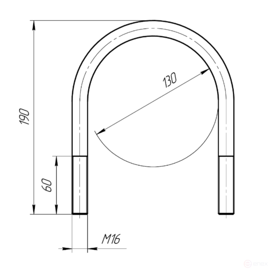 Керн Комплект хомут U образный гост 24137-80 м16х130 + 2 гайки + 2шайбы. Оцинкованный. 1 комплект RKU00161302001