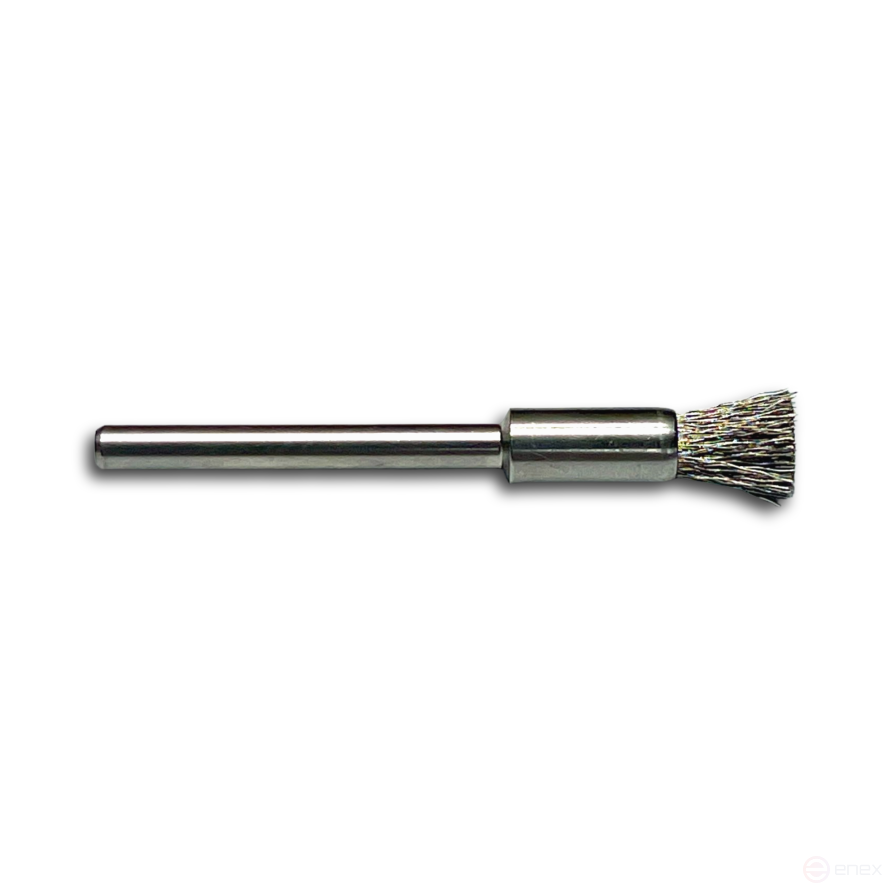 The brush is a corrugated brush, D5 mm, shank 3 mm, stainless corrugated ROF 0.10 mm