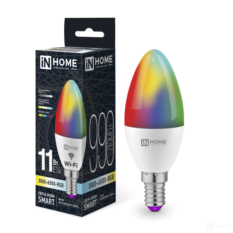 Лампа светодиодная LED-СВЕЧА-RGBW-SMART 11Вт 230В Wi-Fi Е14 RGB-3000-6500К 990Лм IN HOME