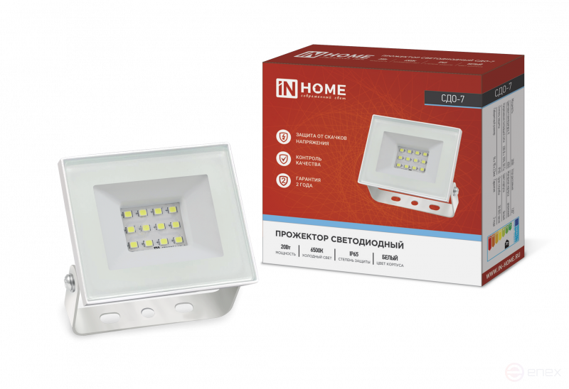 Прожектор светодиодный СДО-7 20Вт 230В 6500К IP65 белый IN HOME