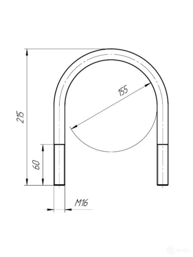 Керн Комплект хомут U образный гост 24137-80 м16х155 + 2 гайки + 2шайбы. Оцинкованный. 1 комплект RKU00161552001