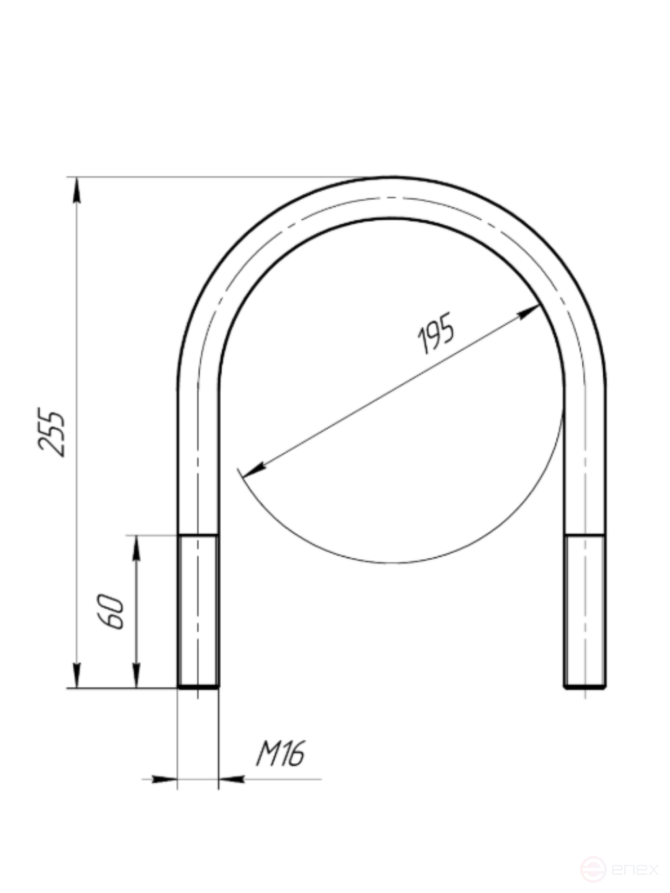 Керн Комплект хомут U образный гост 24137-80 м16х195 + 2 гайки + 2шайбы. Оцинкованный. 1 комплект RKU00161952001