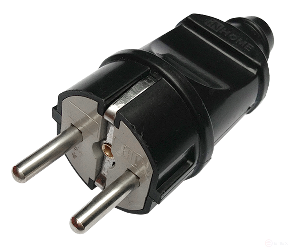 Вилка прямая с заземлением 16А черная 4240 IN HOME