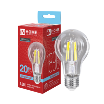 Лампа светодиодная LED-A60-deco 20Вт 230В Е27 6500К 1890Лм прозрачная IN HOME