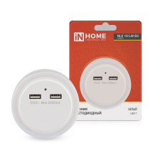Ночник светодиодный NLE 10-LW-DC белый 2хUSB разъема с датчиком освещения 230В IN HOME