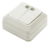 Выключатель двухклавишный с подсветкой BOLLETO белый накладной 7123 IN HOME