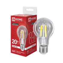 Лампа светодиодная LED-A60-deco 20Вт 230В Е27 4000К 1890Лм прозрачная IN HOME