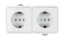 Розетка двойная с заземлением со шторкой AQUA белая полугерметичная 3123 IN HOME