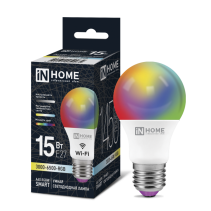 Лампа светодиодная LED-A60-RGBW-SMART 15Вт 230В Wi-Fi Е27 RGB-3000-6500К 1450Лм IN HOME