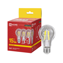 LED Lamp LED-A60-deco 4PACK 15W 230V E27 3000K 1480Lm (4pcs/pack) Transparent IN HOME