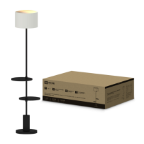 Светильник напольный под лампу ТНО 09-2ПЕ27-WB USB-C две полки, белый абажур, черное основание IN HOME